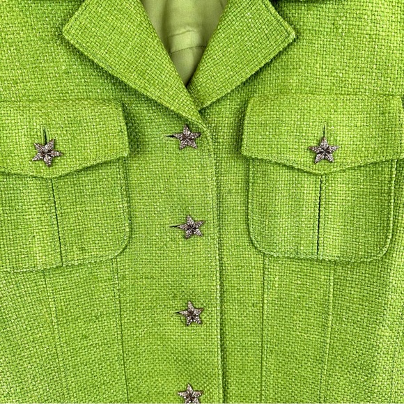 Carlisle Vintage Green 100% Silk Tweed Lined Jacket with Rhinestone Buttons - Picture 4 of 10